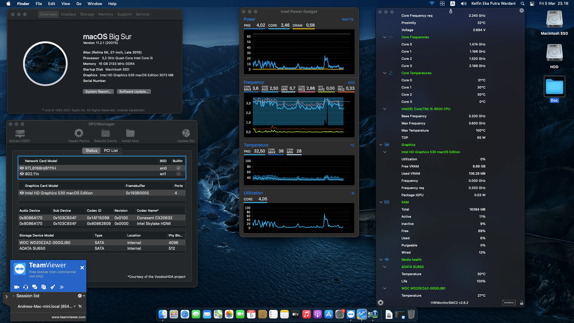 Success Hackintosh macOS Big Sur 11.2.1 Build 20D75 in HP Desktop 280 G3 Micro Tower